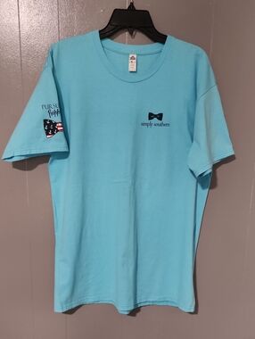 Simply Southern Aqua Short-Sleeve Tee with Navy Logo